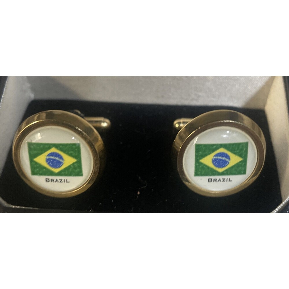 Brazil flag  Cufflinks in gold tone Gift Box